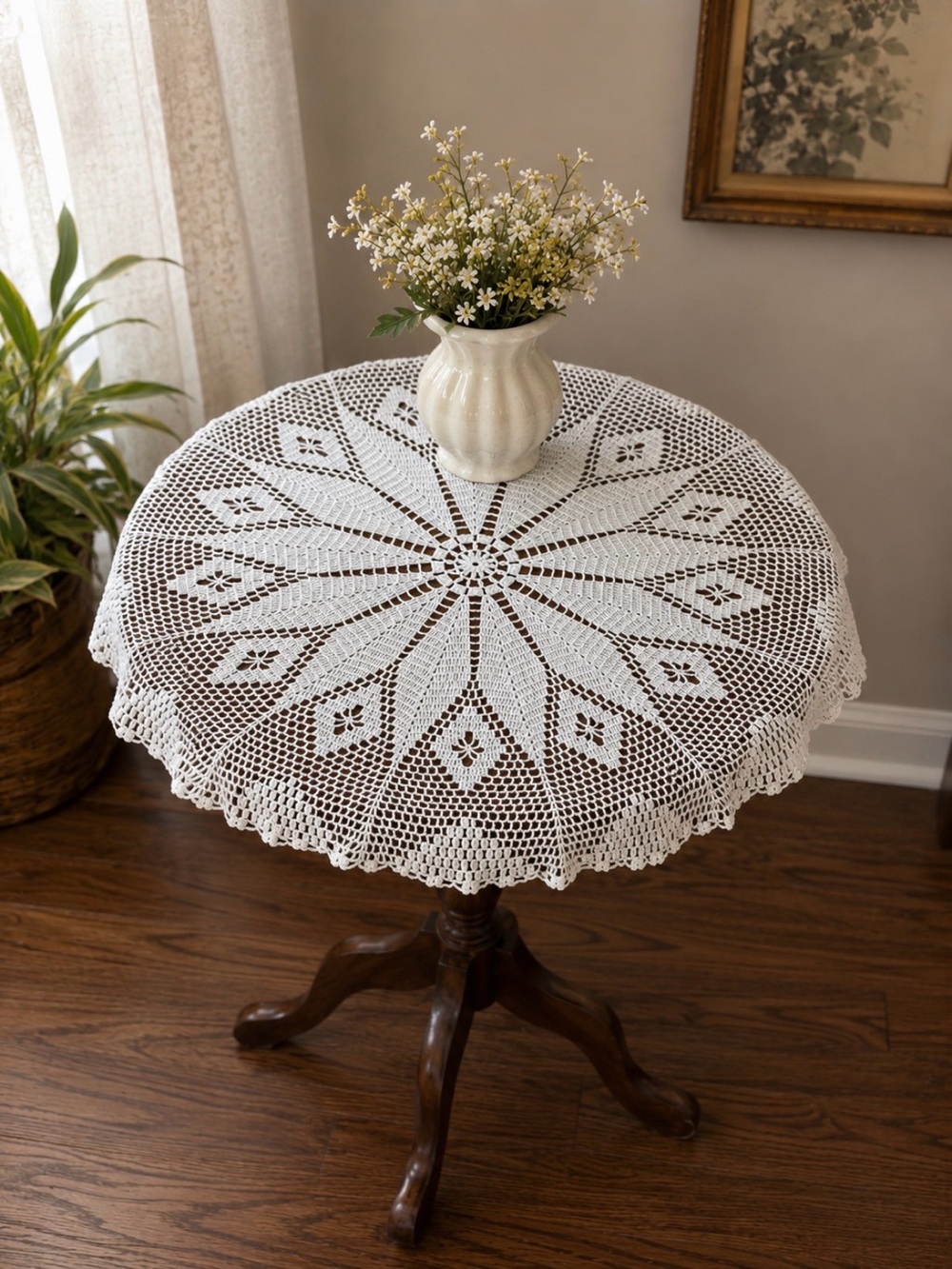 Handmade Classic White Crochet Tablecloth